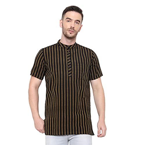 latest chikan broad striped cotton men's short kurtas,38 black