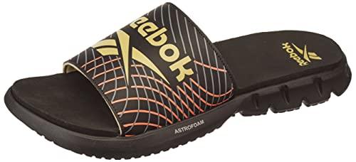 reebok men textile/synthetic troy slide swim slide black/matte gold/flat grey/orang uk-10