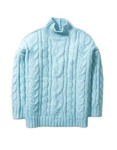 american eagle women cable knit mock neck sweater, light blue, m