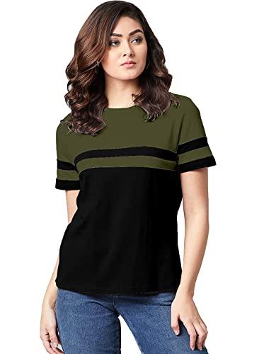 ausk half sleeves t-shirts for women color-black,olive (size-small)