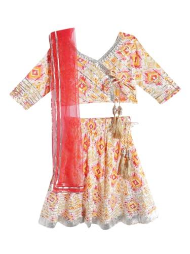 readiprint fashions straight style multi color cotton fabric choli with lehenga and red dupatta-(8-9y)