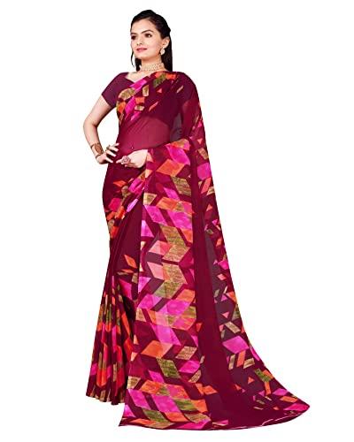 saadhvi women's wine georgette floral printed saree with unstitched blouse(fl-georgette65)