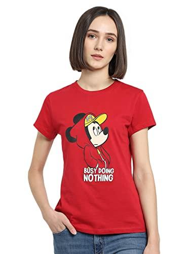 bewakoof women's busy doing nothing typography 100% cotton t-shirt - slim fit, round neck, half sleeves