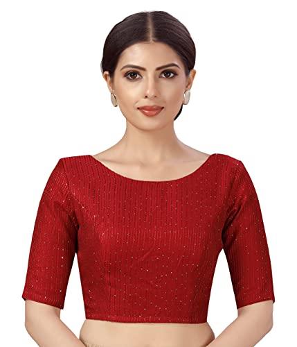 studio shringaar women's polyester elbow length sleeves chanderi cotton silk sequin embroidered saree blouse(maroon, 36)