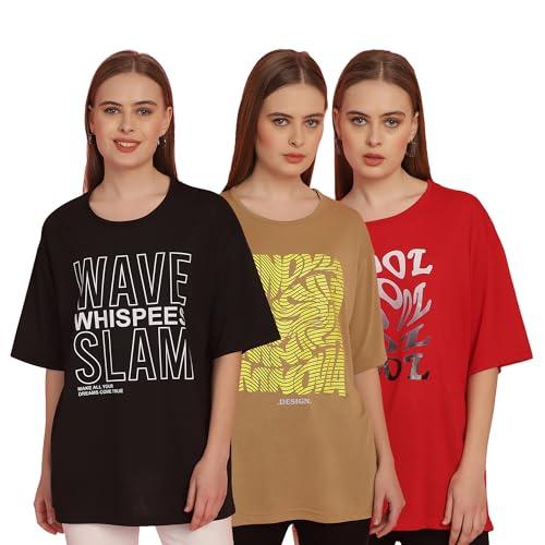 vimal jonney printed multicolor round neck cotton oversize half sleeves tshirt for women(pack of 3)-vimal631202