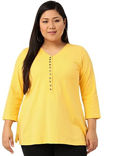 therebelinme plus size women's yellow solid color cotton knitted a-line t-shirt(xxl)