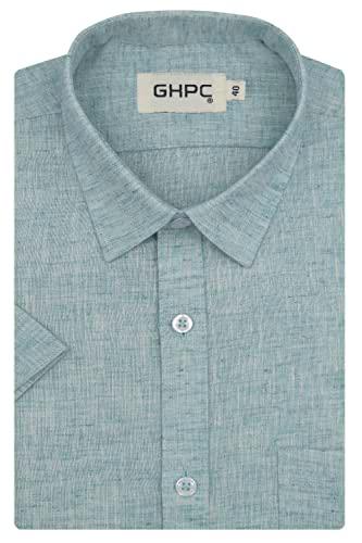 ghpc cotton linen plain solid half sleeves regular fit formal shirt for men (turquoise, fsh208428_42)