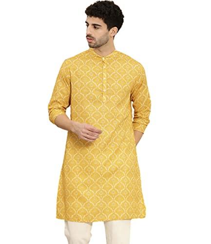 rytras men's cotton printed straight kurta(rytshirt06_mustard_medium)