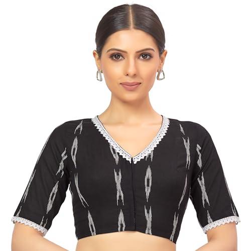 studio shringaar women's cotton ikat readymade saree blouse (black,40)