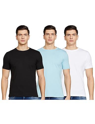 amazon brand - symbol men's solid cotton t shirt | plain | v neck | half sleeve - regular fit | combo pack of 3 (available in plus size) (white, sky blue, black_m )