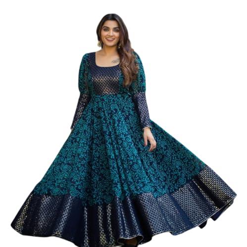 pratiksha women's georgette digital printed western gown dress for women (xx-large) blue