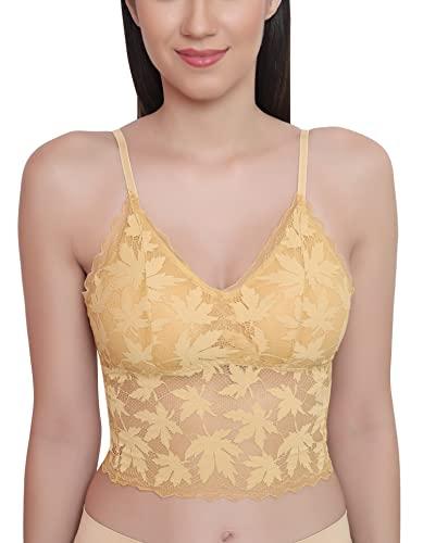 glamoras® women’s cotton lace spandex padded wire free lace floral pattern everyday bralette bra, crop top, free size, yellow