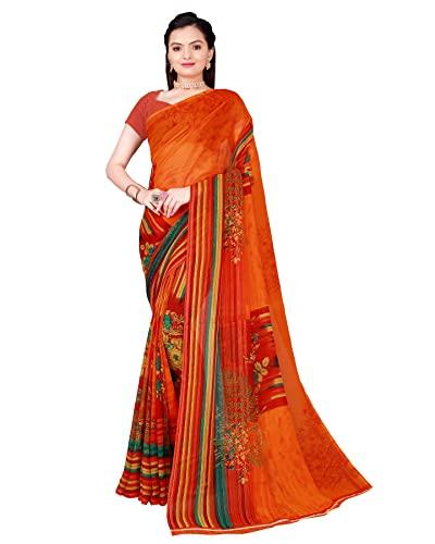 florence women's orange georgette floral printed saree with unstitched blouse(fl-georgette70)