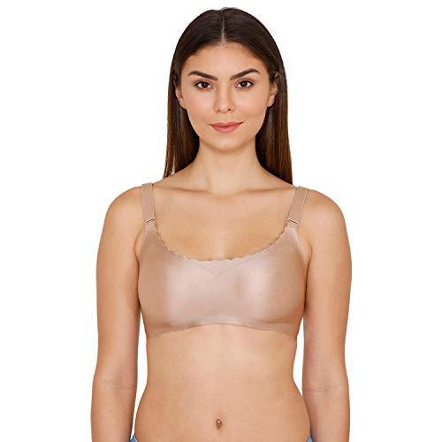 zivame women's synthetic padded wire free seamless bra beige