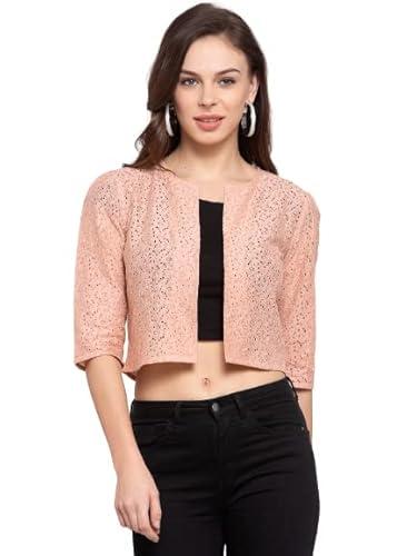 style quotient women nude self design floral lace regular open front shrug