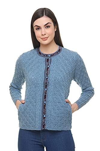 clapton amazing denim stylish winterwear sweaters with cardigans for women fullsleeve longline round neck with button acrylic woolen soft wool blend solid cardigans-1812-b-denim-l