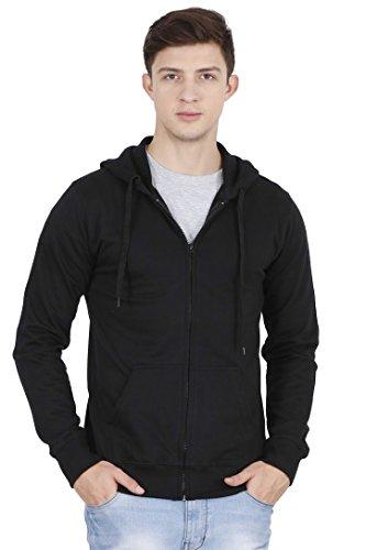 fleximaa men's cotton black color full zipper regular sweatshirt hoodies with kangaroo pocket s size