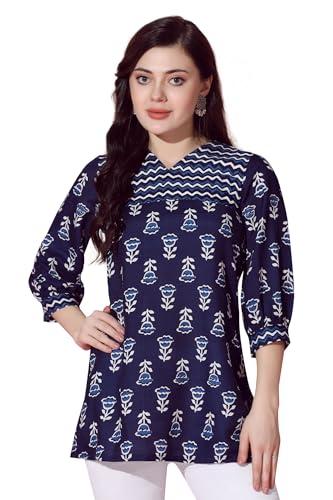 fashion dream women's cotton slub printed top| cotton top| casual top (fdwtun00034 nbl xl_navy blue_xl)