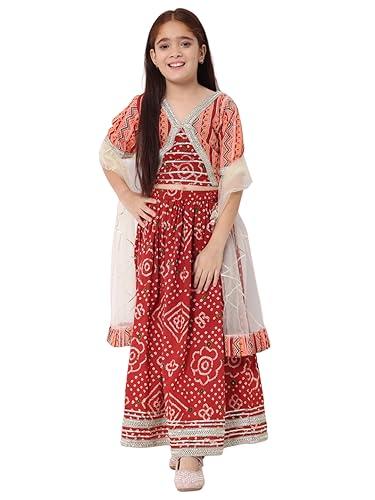 womens straight cotton fabric cream color printed lehenga choli -(7-8y)