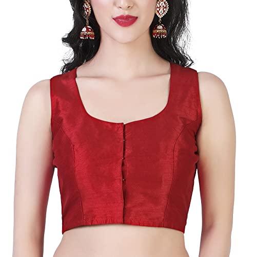 studio shringaar women's readymade polyester silk sleeveless saree blouse (red, 34)