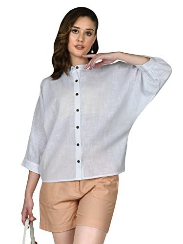 zink london women's white solid shirt style top