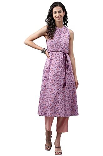 janasya women's lavender cotton floral printed a-line kurta(jne4126-kr-a-xxxl)