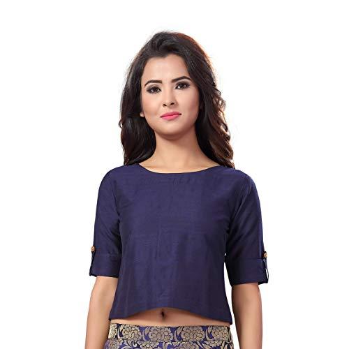 studio shringaar women's cotton silk crop top half sleeve saree blouse(navy blue, 42)