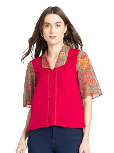 shaye shirt collar maroon ikat print short sleeves casual tops for women