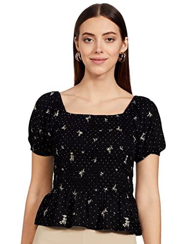 marie claire women's floral regular fit shirt (mc2006_black large)