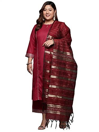 indo era women's cotton blend straight kurta palazzo with dupatta set (ps4kd4476_4xl_maroon_xxxx-large)