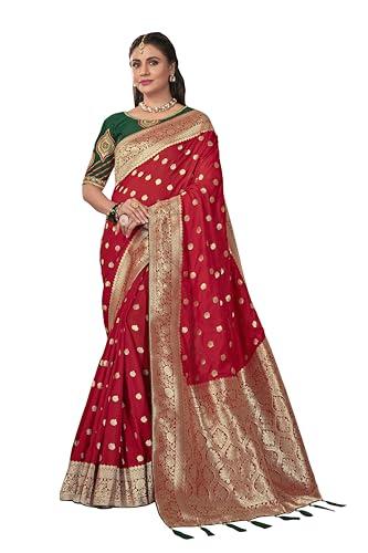 manohari banarasi silk woven saree with heavy embroidery blouse piece_mn1901 - women, red