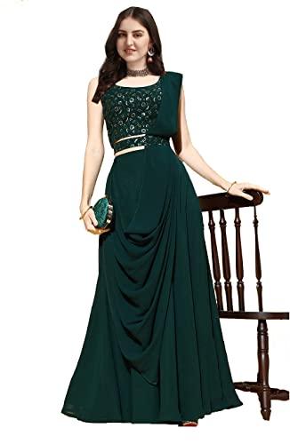 fashion basket women's gerogette semi stitched green lehenga choli