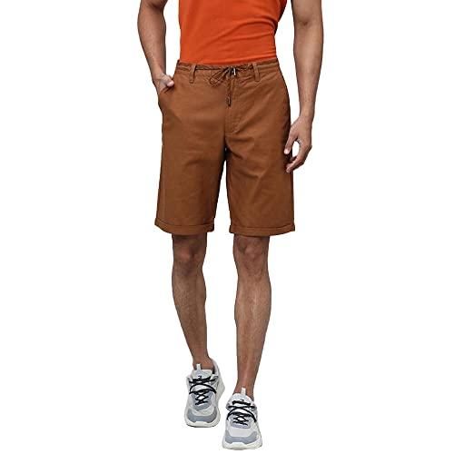 indian terrain solid cotton regular fit men's casual shorts (orange,size 30)