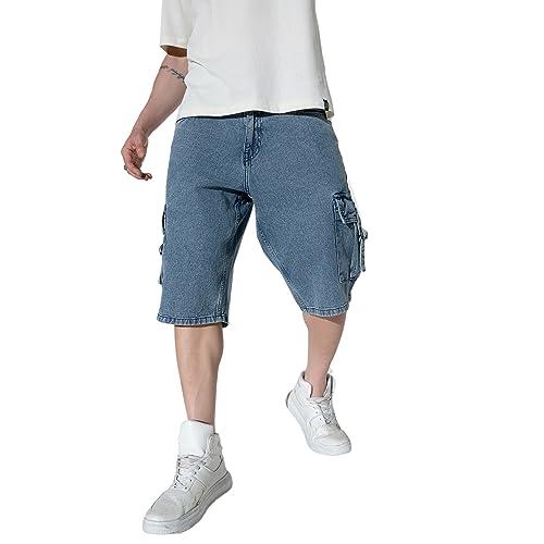 hubberholme men's loose cargo shorts (mid blue, 28)