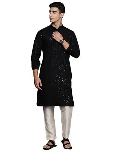 indo era men's black floral cotton embroidered straight kurta (mkt3bk1282_small)