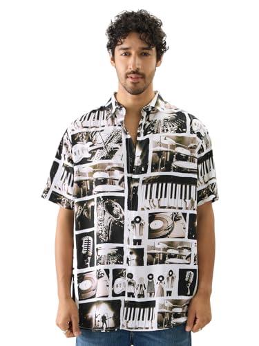 the souled store on beat men and boys short sleeve collared neck buttoned front multicolor all over printed polyester blend oversized shirts