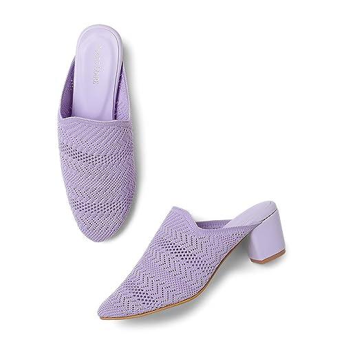 marc loire women's slip on block heel mules for casual and formal wear (lavender, 7)