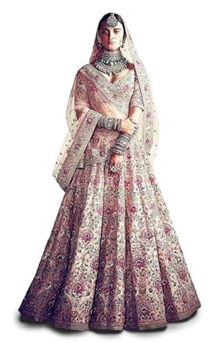 trendmalls silk blend heavy embroidery work semi-stitched bridal lehenga choli with net dupatta for women-l46-pink (bridal-latest-wedding-festive-lehenga-free size)