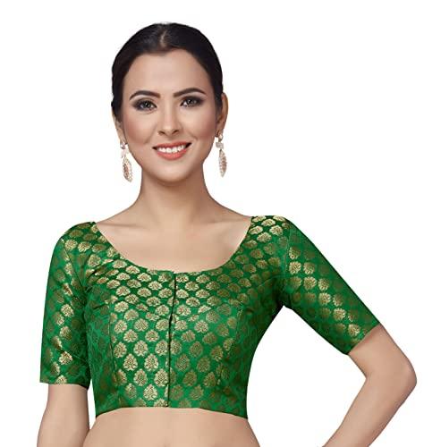 studio shringaar women's readymade brocade short sleeves saree blouse (green,42)