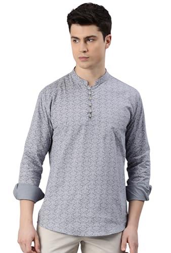 majestic man slim fit cotton printed short kurta (xxxx-large, grey)