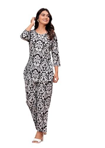 meera fab women's floral printed kurta with palazzo set for women black