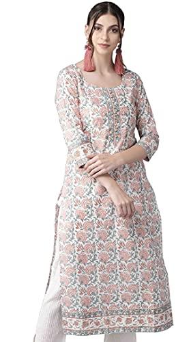 amayra women's cotton printed straight kurti (white,small)