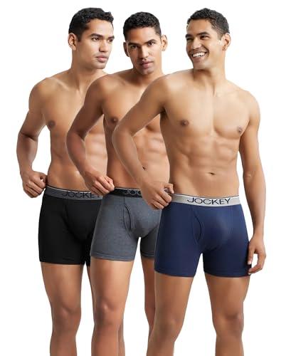 jockey 8009 men's super combed cotton rib solid boxer brief with ultrasoft waistband (pack of 3)_multi colour_l