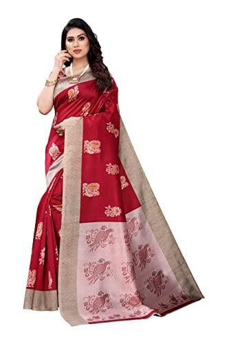 yashika women's jacquard art silk saree (kesar red