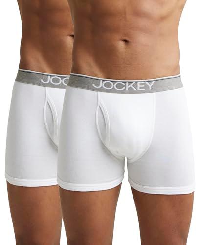 jockey men's super combed cotton rib fabric boxer briefs with front fly, ultrasoft and durable waistband (pack of 2) 8009_white_m