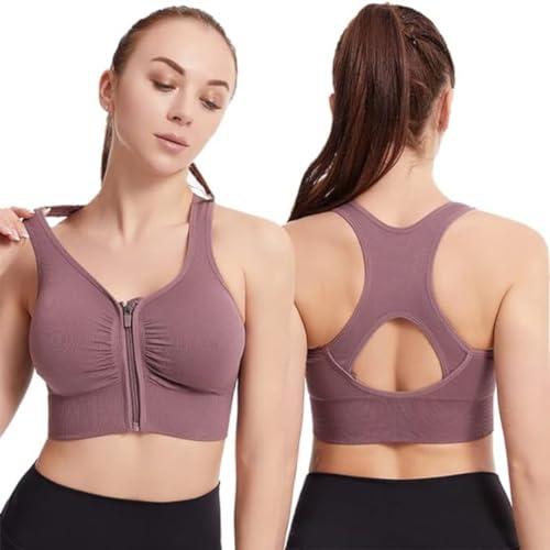 glamoras nylon elastane women padded wirefree front zip closure sports bra medium impact yoga bras racerback workout gym bra, size- s-3xl