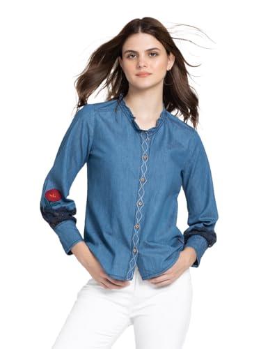 shaye blue casual full sleeves v-neck solid shirt for women