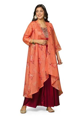 fashion dream women’s dola silk crop top and palazzo suit set with shrug (fdwset00067 mrn l_maroon_l)