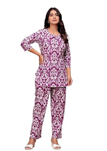 meera fab women's floral printed kurta with palazzo set for women purple