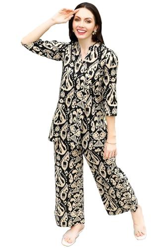 anni designer women's cotton blend mid thigh printed co-ord set (j111 black co-ord_l_black_large)